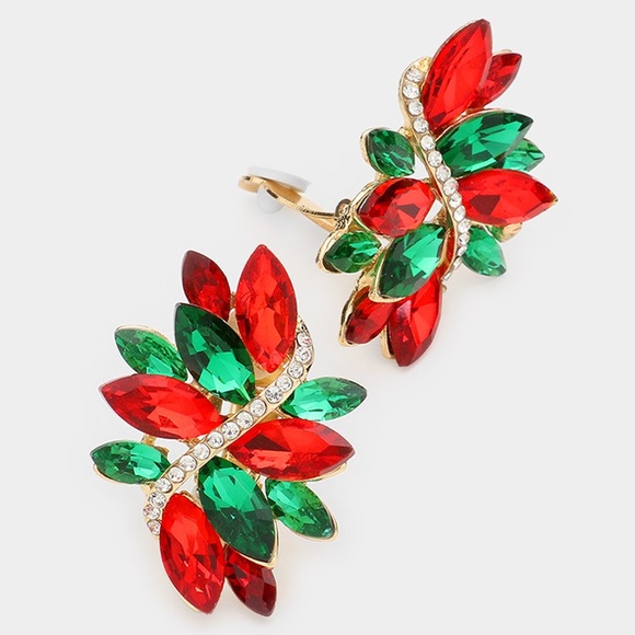 Swirl glass crystal marquise cluster clip on earrings - Picture 4 of 4